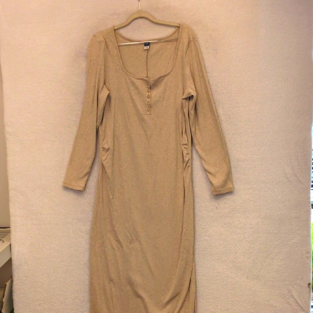 Old Navy Maternity Women's Tan Henley Long Sleeve Dress Size XL